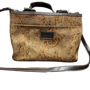 Relic by Fossil Brown and Tan Paisley Embossed Vegan Leather Purse Handbag